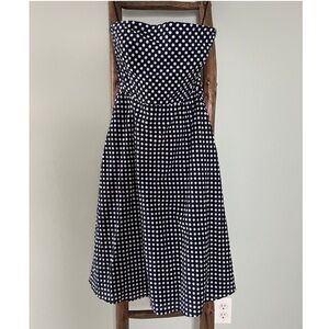 J.Crew Polka Dot Y2K Strapless Dress Fit and Flare Party Navy White Size 8